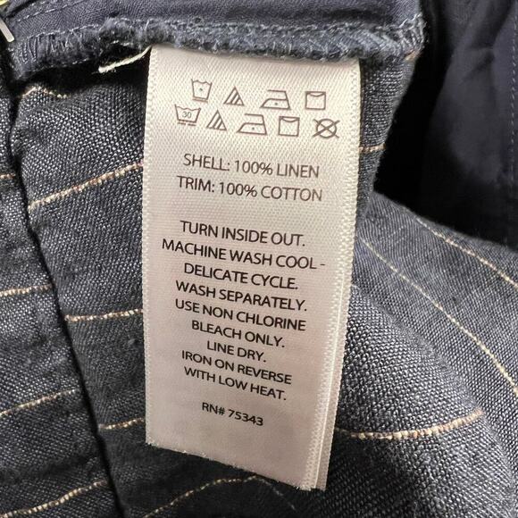 Catherine Malandrino 100% Linen Pinstripe High Rise Wide Leg Pants Blue Size 12 - Picture 8 of 9